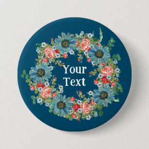 Whimsical Blue Daisy Flower Wreath Lapel Charm Button