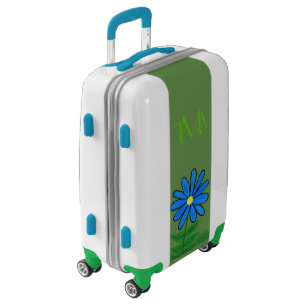 Whimsical Blue Daisy Monogram Luggage