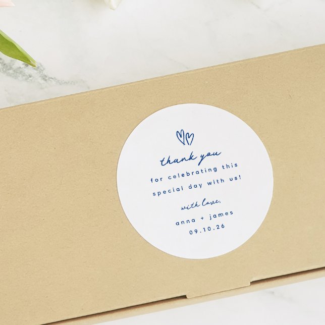 Whimsical Blue Doodle Heart Wedding Favor Classic Round Sticker (Creator Uploaded)