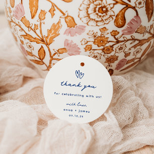 Whimsical Blue Doodle Heart Wedding Favor Tags