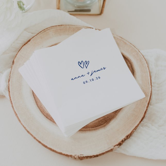 Whimsical Blue Doodle Hearts Wedding Napkins (Creator Uploaded)