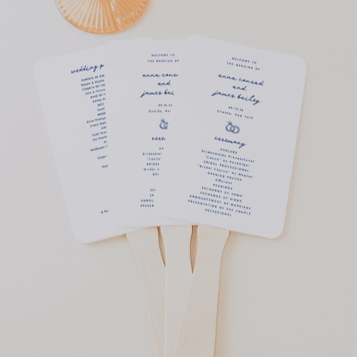 Whimsical Blue Doodle Wedding Program Hand Fan