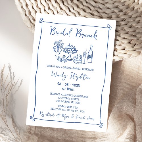 Whimsical Blue Drawn Bridal Brunch Bridal Shower Invitation