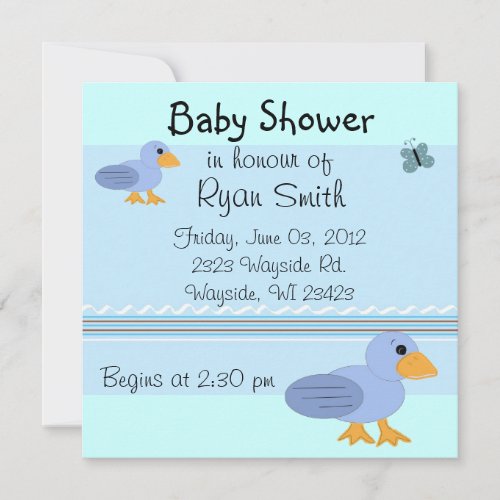 Whimsical Blue Ducks Baby Shower Invitation