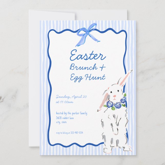 Whimsical Blue Easter Brunch Egg Hunt Invitation (Front)