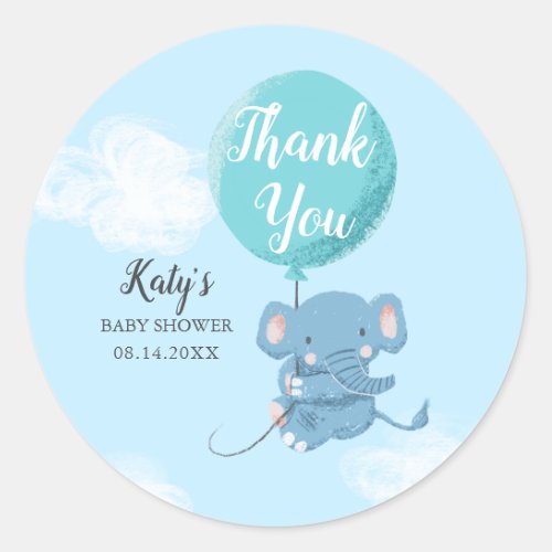 Whimsical Blue Elephant Baby Shower Favor Classic Round Sticker