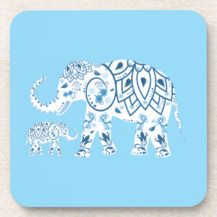 Whimsical Blue Elephant Drink Coaster