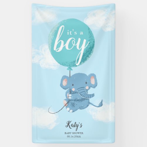 Whimsical Blue Elephant Theme Baby Shower Banner