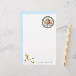 Whimsical Blue Elephants Family Baby Boy Photo Stationery