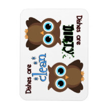 Whimsical Blue Eyed Brown Owl Dishwasher Magnet