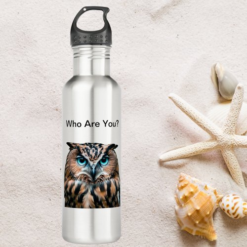 Whimsical Blue Eyed Owl Stainless Steel Water Bottle