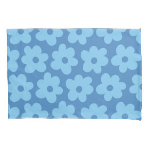 Whimsical Blue Floral Retro, Cheerful, Preppy Pillow Case