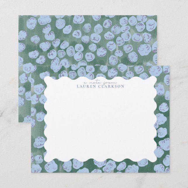 Whimsical Blue Floral Summer  Pattern Note Card (Front/Back)