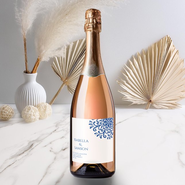 Whimsical Blue Flourish Sparkling Wine Label (Creator Uploaded)