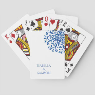 Whimsical Blue Flourish Wedding Poker Cards