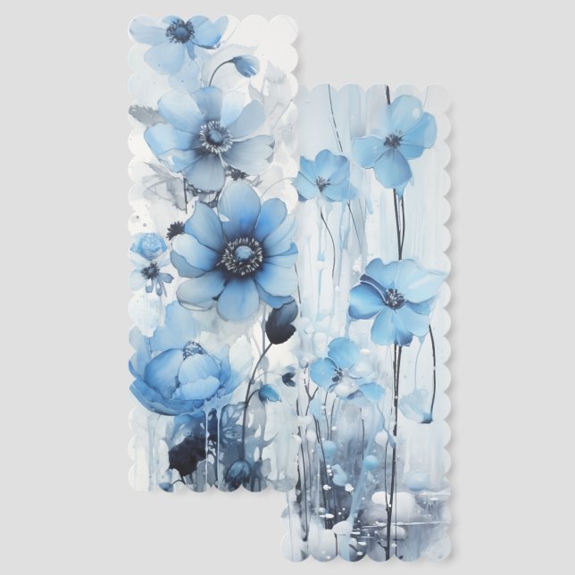 Whimsical Blue Flowers Illustration Two-sided Bookmarks (Front & Back)
