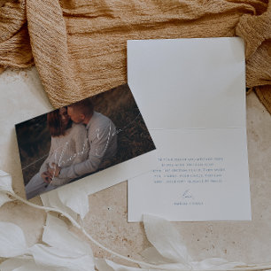 Whimsical Blue Font Folded Photo Baby Shower Letterpress Thank You Card