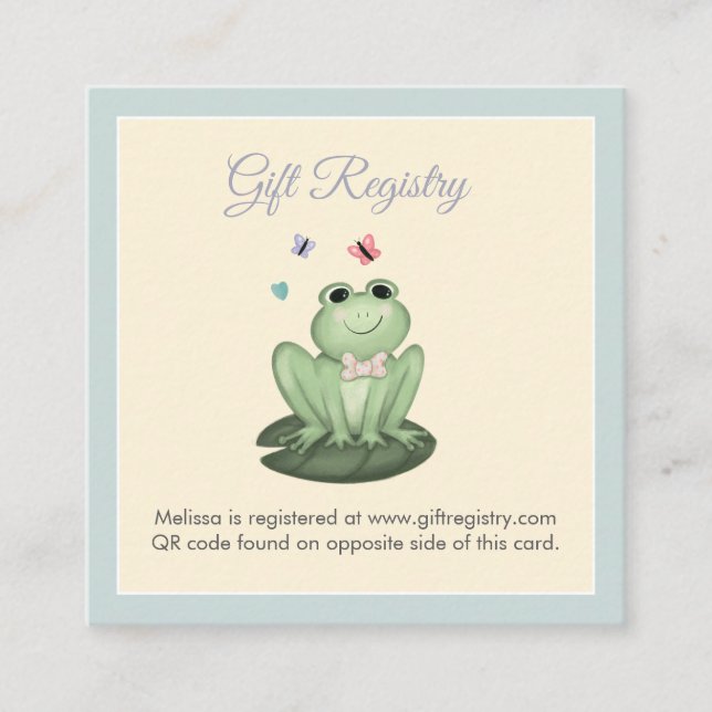 Whimsical Blue Frog Baby Boy Shower Registry Enclosure Card (Front)