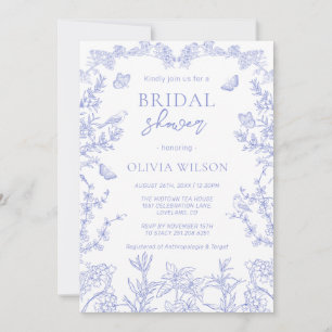 Whimsical Blue Garden Chinoiserie Bridal Shower Invitation