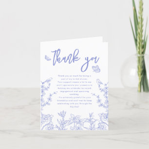 Whimsical Blue Garden Chinoiserie Bridal Shower Letterpress Thank You Card