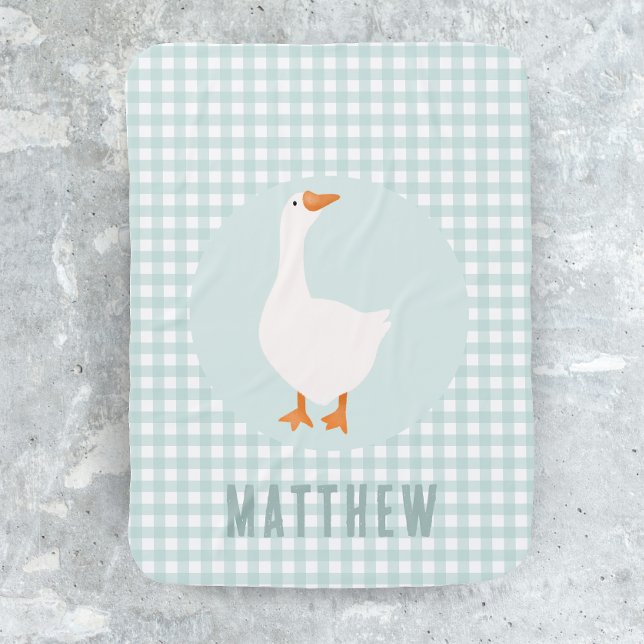 Whimsical Blue Gingham Goose Farm Boys Baby Blanket (Creator Uploaded)