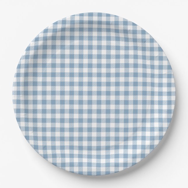 Whimsical Blue Gingham  Paper Plates (Front)