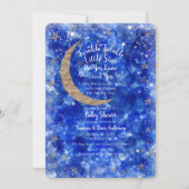 Whimsical Blue Gold Bronze Moon Stars Baby Shower Invitation (Front)