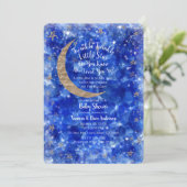 Whimsical Blue Gold Bronze Moon Stars Baby Shower Invitation (Standing Front)