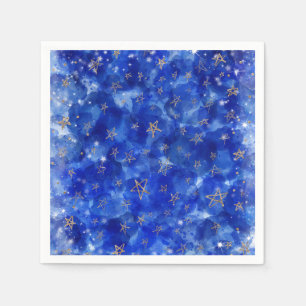 Whimsical Blue Gold Bronze Moon Stars Baby Shower Napkins