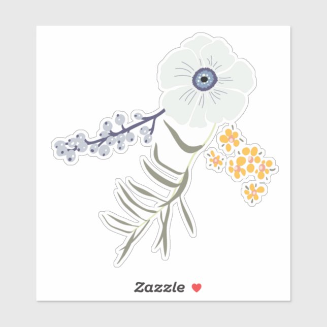 Whimsical Blue Gray Yellow Flowers Sticker (Sheet)