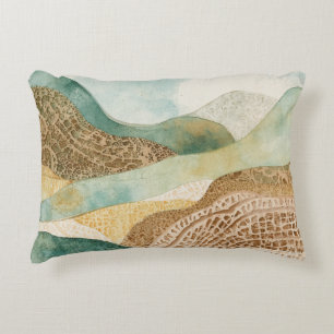 Whimsical Blue Green Brown Abstract Mountains Accent Pillow
