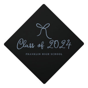 Whimsical Blue Hand Drawn Bow Class of Graduation Cap Topper