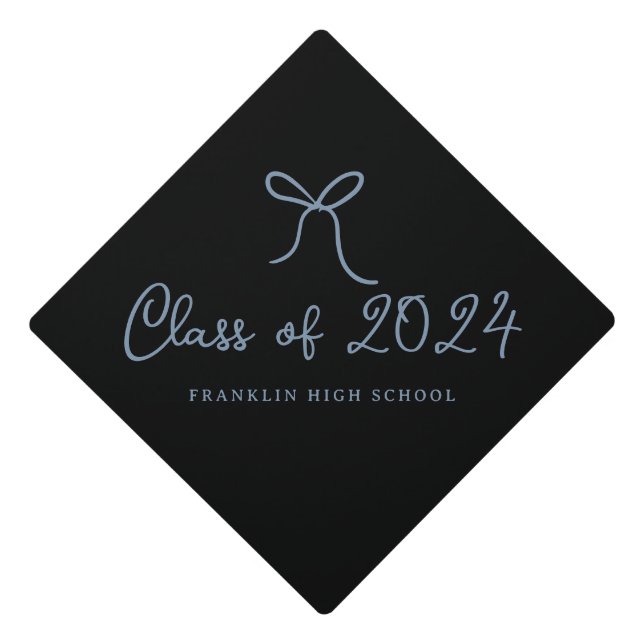 Whimsical Blue Hand Drawn Bow Class of Graduation Cap Topper (Front)