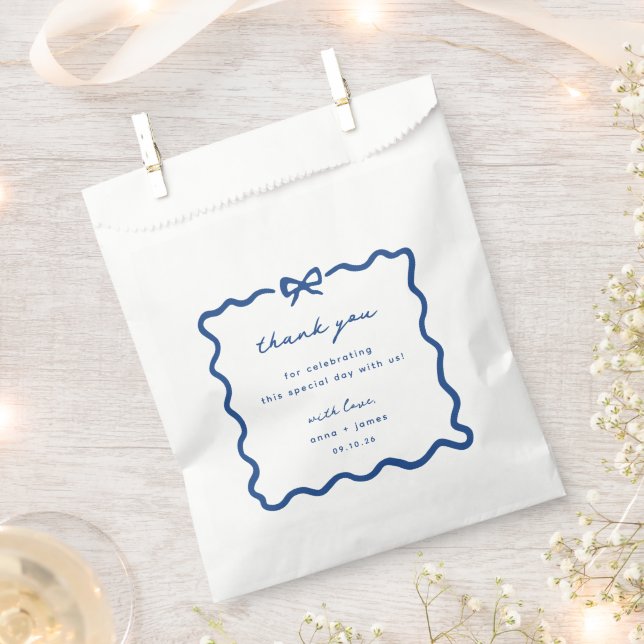 Whimsical Blue Hand Drawn Bow Frame Wedding Favor Bag (Clipped)