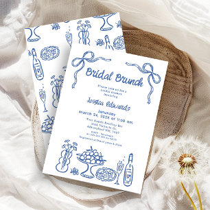 Whimsical Blue Hand Drawn Bridal Brunch Shower  Invitation