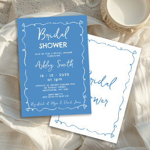 Whimsical Blue Hand Drawn Bridal Shower Invitation
