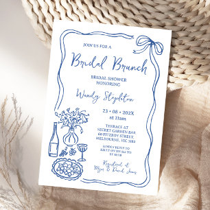 Whimsical Blue Hand Drawn Brunch Bridal Shower Invitation