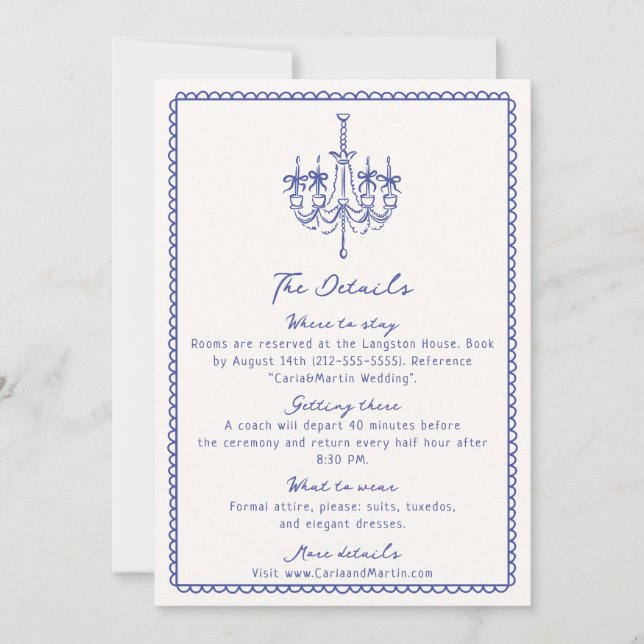 Whimsical blue, hand drawn enclosure card (Front)