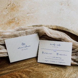 Whimsical Blue Hand Drawn Meal Choice Wedding RSVP Card