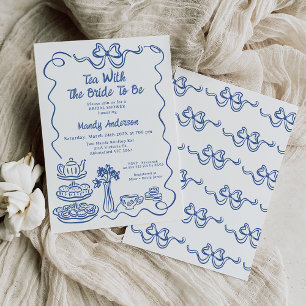 Whimsical Blue Hand Drawn Tea Bridal Shower Invitation