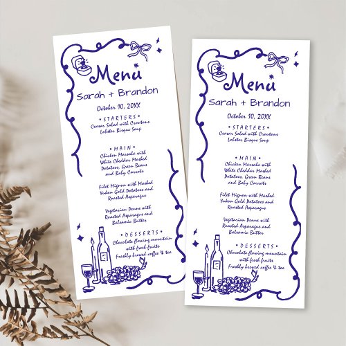 Whimsical Blue Hand Drawn Wedding Menu