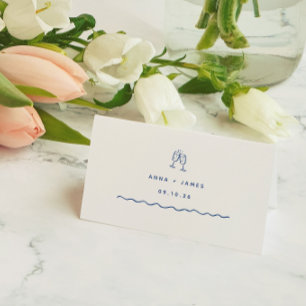 Whimsical Blue Hand Drawn Wedding Place Card