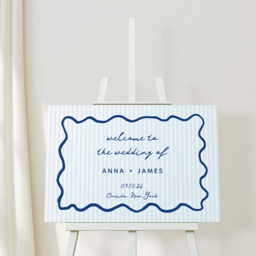 Whimsical Blue Hand Drawn Wedding Welcome Foam Board