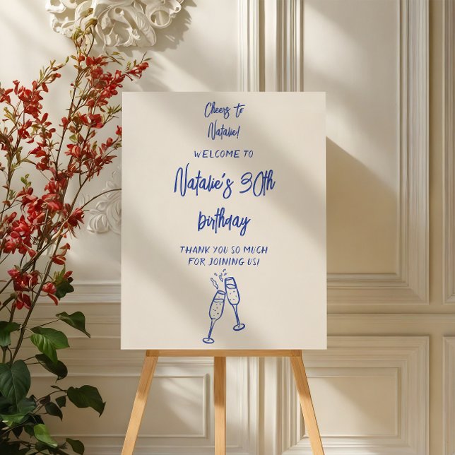 Whimsical Blue Handwritten Birthday Party Welcome  Foam Board (Creator Uploaded)