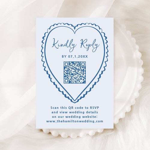 Whimsical Blue Heart QR Code Wedding