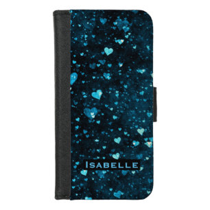 Whimsical Blue Hearts Universe Cosmic Personalised iPhone 8/7 Wallet Case