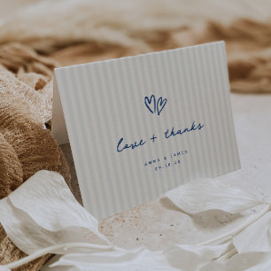 Whimsical Blue Hearts Wedding Photo Letterpress Thank You Card