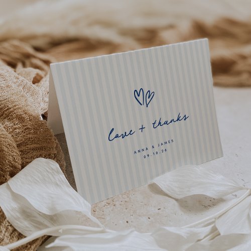 Whimsical Blue Hearts Wedding Photo Thank You Card