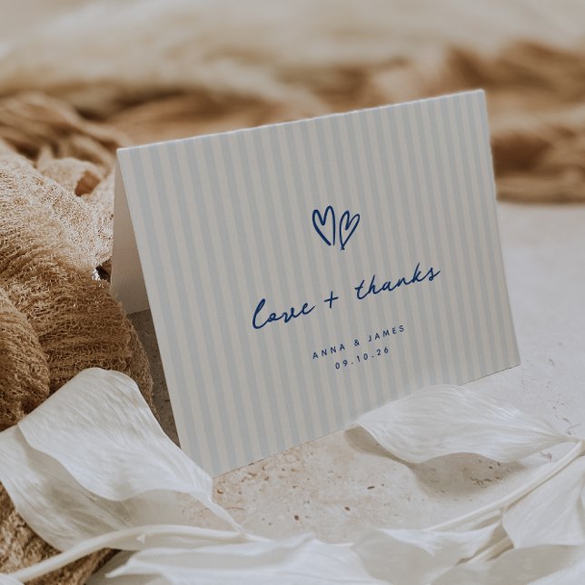 Whimsical Blue Hearts Wedding Photo Thank You Card (Creator Uploaded)