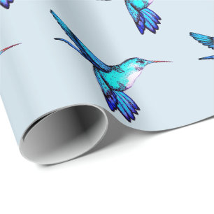 Whimsical Blue Hummingbirds Wrapping Paper